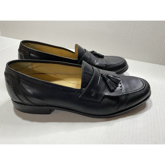 Chaps Mens Black Leather 10.5M Kiltie Tassel Slip On Loafer‎ Shoes 096-8104 - Picture 1 of 7